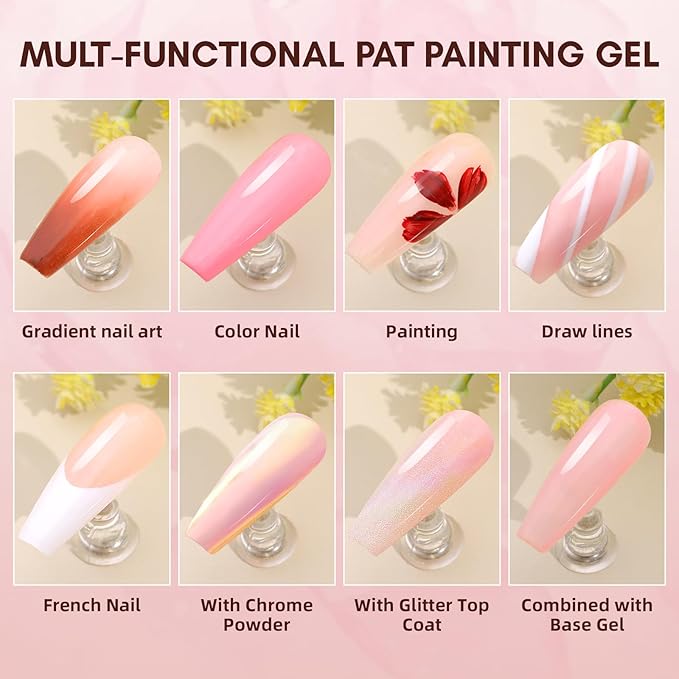 Makartt Ombre Gel Nail Polish Kit: 6 Colors Gradient Blush Effect, Upgrade Pat Painting Gel with Nail Sponge & Drawing Brush for Ombre Winter Manicure White Pink Brown Nude