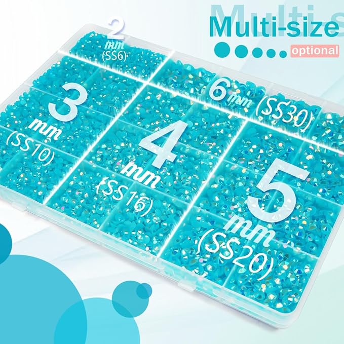 Teal Blue AB Resin Rhinestones w B7000 Glue for Bedazzling Crafting 2mm-6mm Turquoise Blue Flatback Jelly Stones Diamonds Gems Bedazzler Kit for Nails Eyes Face Makeup Tumblers Bottles Crafts