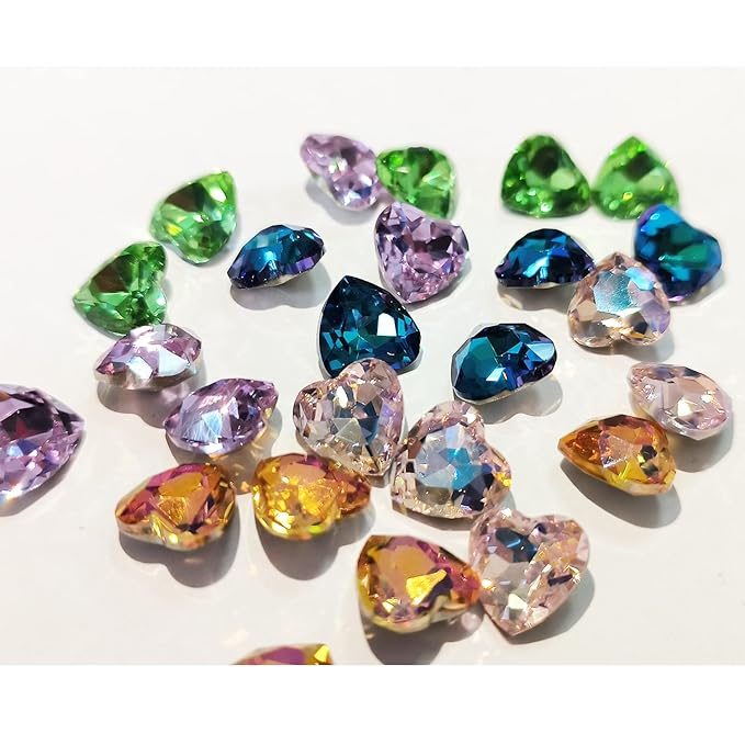 Nail Charms for Acrylic Nails 50 Pcs Heart Nail Charms 3D Nail Gems and Rhinestones for Nail Art Sharp Bottom Nail Decorations for Women