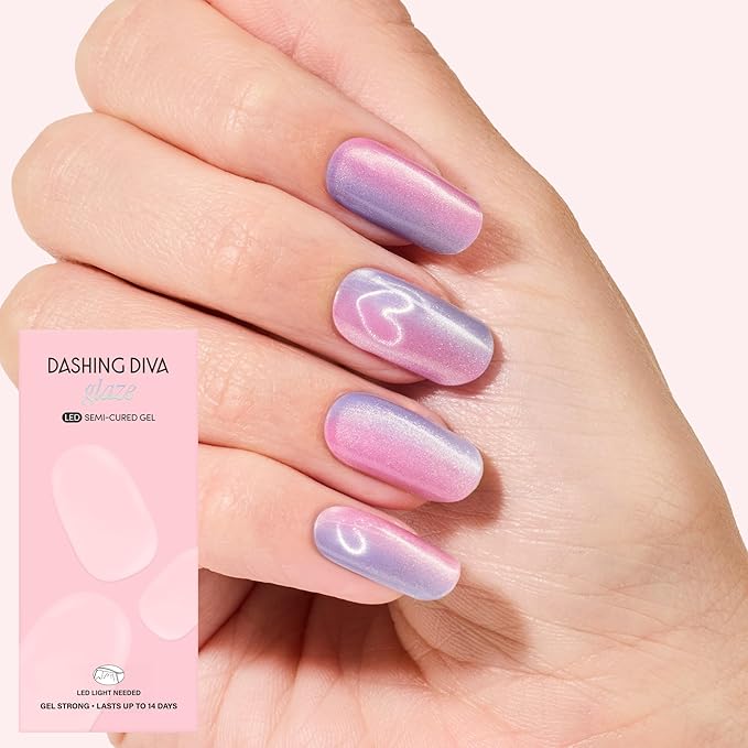 Dashing Diva Glaze Effects Nail Strip Set - He's Cuter in Person - Long Lasting, Chip Resistant, Semi-Cured Gel Nails - 4-Piece Manicure Set with 32 Strips