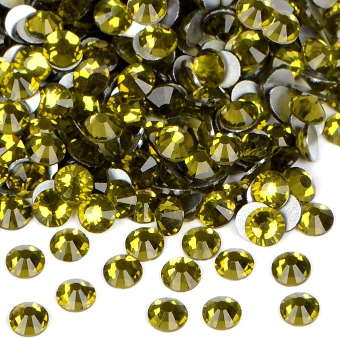 2880PCS Art Nail Rhinestones Non Hotfix Glue Fix Round Crystals Glass Flatback for DIY Jewelry Making with one Picking Pen (ss4 2880pcs, Olivine)