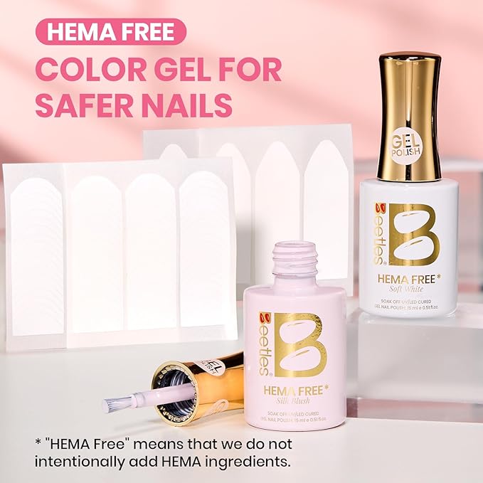 Beetles French Tip Gel Polish - Blush Moonlight 15ML with French Tip Stickers, Hema Free White Light Pink Gel Nail Polish, Same Color Bottle, Soak Off UV LED Lamp French Nails Art for Spring Nails