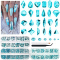 3 Boxes Aquamarine Nail Rhinestones Multi-Shapes Lake Blue Big Gems Stones K9 Glass Water Blue Flatback Round Beads Crystals Nail Art Charms for Nails Face Eyes Makeup Crafts Tumblers Bottles