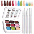 Gradient Gel Nail Set, 9 Colors Almond Ombre Gel Nail Polish with 6 Aurora Multi-Purpose Brushes for Pigment Pat Nails French Manicure Nail DIY Painting Soak Off UV Canyon Bloom