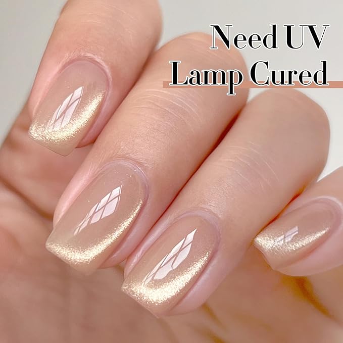 Double Rhythm Cat Eye Gel Polish with Magnet 15ML Ice Glass Holographic Glitter Shimmer Translucent Sheer Color Salon Soak Off Magnetic at Home (Milky Nude-MC1121)