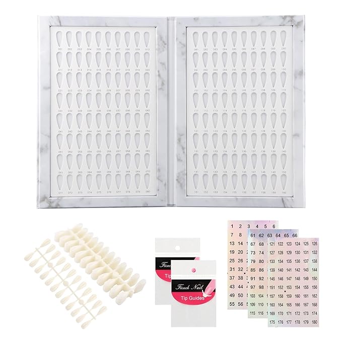 160 Nail Color Book with 240 Flase Tips & 1-200 Number Sticker Labels, Professional Nail Color Chart Display Book Sample for Nail-Gel-Polish