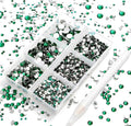 AD Beads 4300 Pieces Flat Back Nail Art Rhinestones Round Beads 6 Sizes (2-6.5mm) with Storage Organizer Box,Rhinestones Picking Pen for Nail Art Phone Decorations Crafts DIY (Emerald)