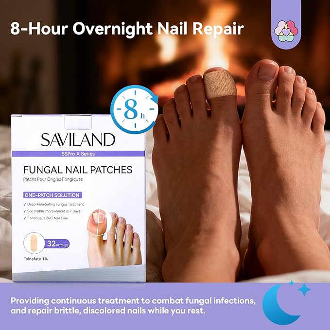 SAVILAND Extra Strength Fungal Nail Patches: 64 Patch Overnight Repair 1% Tolnaftate Toenail Treatment Nighttime Nail Renewal Restores Damaged Nails Discolored Thick Yellow Healthy Appearance