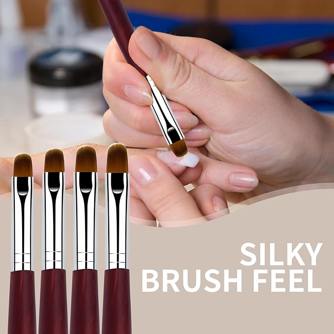 French Manicure Brush, Esclane 2 Way French Nail Brush with Dotting Tool for Manicure Cuticle Clean Up Nail Art Design, French Tip Brush (Wood, #14)