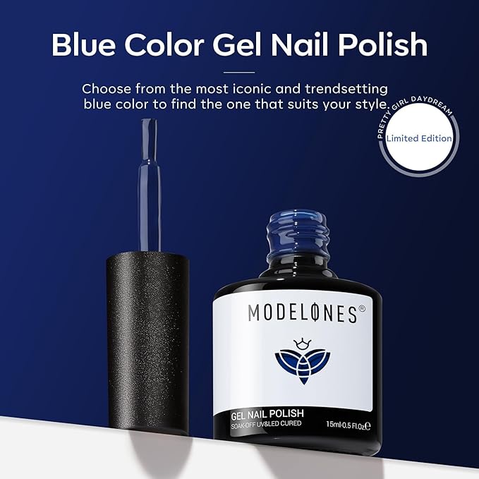 modelones Blue Gel Nail Polish, Navy Blue Deep Color Soak Off LED UV Lamp DIY Decoration Manicure Art Design Salon at Home15ML