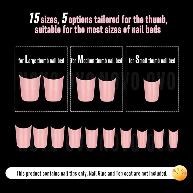 NOVO OVO Short Duck Nail Tips 240Pcs - Solid Baby Pink Soft Gel Flare Duck Feet Nails for Wide Nail Beds, Thick Full Cover False Nail Press Ons, Pre-Shaped Y2K Style Manicure (15 Sizes)