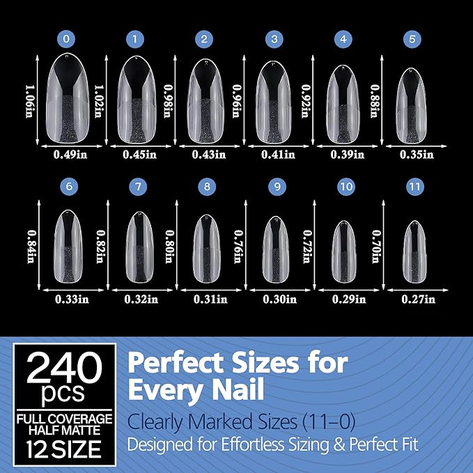 GELPARTY Soft Gel Nail Tips Medium Round - 240Pcs Pre-Buffed Matte Full Cover Tips - Natural Look, No Filing Needed, Soak Off Gel Extension System - Clear False Nails (12 Sizes)