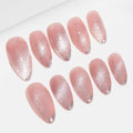 Sun&Beam Nails Handmade Medium Long Almond Pink False Nail Tips with Cute Magnetic Popular Charm Design Press On Nails 10 Pcs (#53 M)