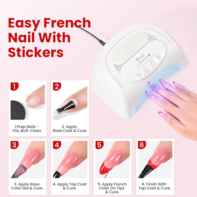 Beetles French Tip Gel Polish - Dusky Rose, 2 Colors Red & Jelly Pink Gel Nail Polish Set with Base Coat Top Coat, Soak Off UV LED French Nail Kit, Spring Nails Complete for Beginner & Professional