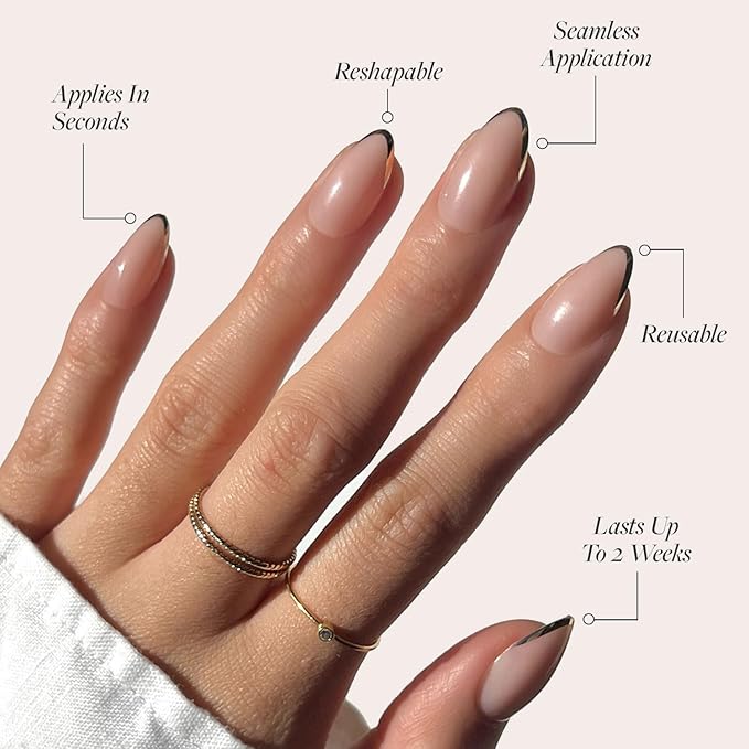 Glamnetic Press On Nails - Gold Standard | Semi-transparent, Glossy Gold French Tip Nails, Salon Quality | 15 Sizes - 30 Nail Kit with Glue