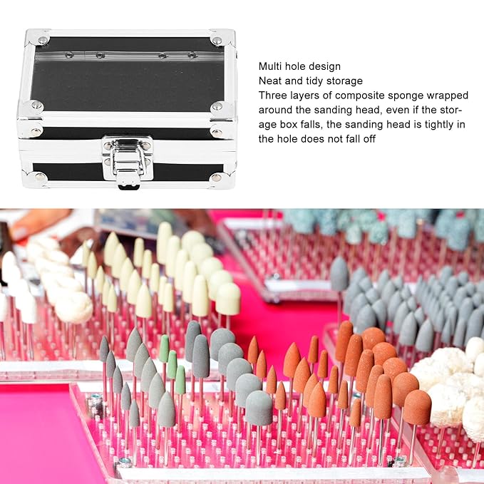 Dioche Nail Drill Bits Holder Dustproof Drop Resistant Multi Hole Storage Box for Nail Drill Bits - Durable Aluminum Alloy Container with Secure Lock and Transparent Cover