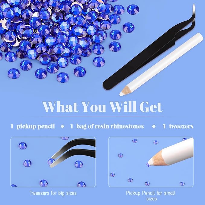 1500PCS 6mm Resin Rhinestones Bulk for Crafting (Royal Blue), Flatback Bedazzling Crystals for Crafts DIY Nail Decoration, Gems Charms for Tumbler Shoes Clothing Fabric with Pickup Pen and Tweezers