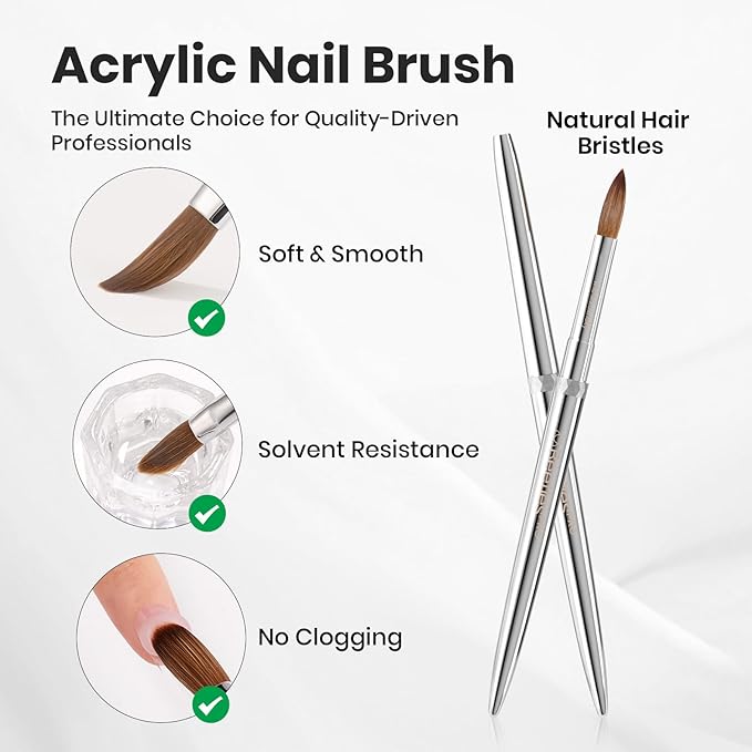 Beetles Pro 1-Pcs Acrylic Nail Brush – Professional Pure Kolinsky Bristles Acrylic Brushes for Nails Metallic Nail Art Brushes for Nails Extension Gel, 3D Carving – Salon Quality Manicure Tool (10#)