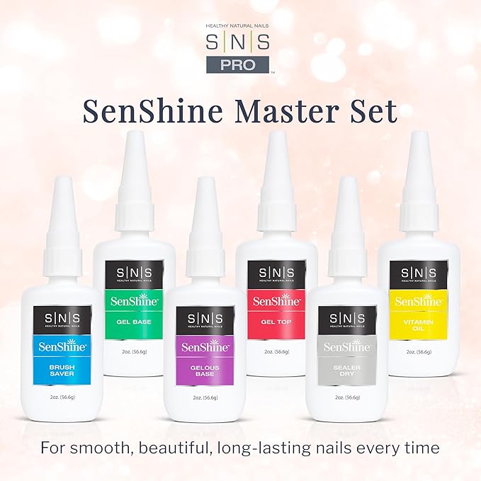 SNS Base Coat Nail Polish for Nail Dip Powder Set, SenShine Refill Bottles (7 Pack) - Long-Lasting & Fast-Drying Nail Strengtheners Gel Base - No UV Lamp Required - 2 FL OZ