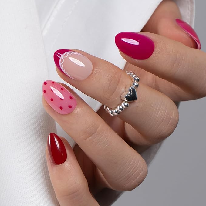 CurvLife Soft Gel Almond Extra Short Press On Nails, Long-Lasting Reusable Fake Nails Kit with Glue & Tabs, 30pcs Salon-Quality Stick On Nails for Women At-Home Manicure (Sweet Charm)