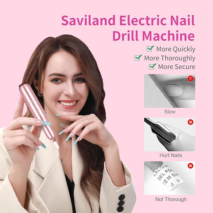 SAVILAND Electric Nail Drill: 2025 Electric Nail File Rose Efile Nail Drill Professional Manicure with 6PCS Nail Drill Bits Portable Nail File & Salon Use Manicure Pedicure at Home