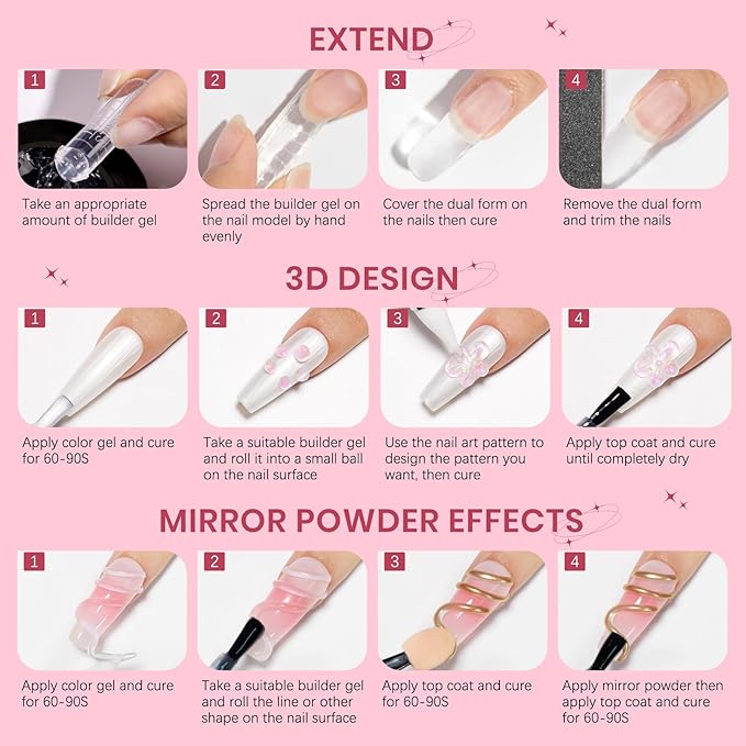 Pink Aurora and Clear Nail Extension Gel Solid Builder Gel for Nails 3D Sculpture Molding Carving Home DIY Gift for Women Girls