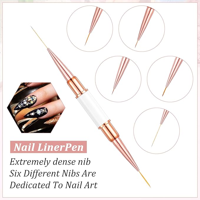 5 Pcs Nail Liner Brushes Double-Ended Nail Art Brushes Set Gel Polish Detail Nails Art Brush Professional Thin Nails Arts Brush for Gel Polish Acrylic Application DIY Manicures & Salons