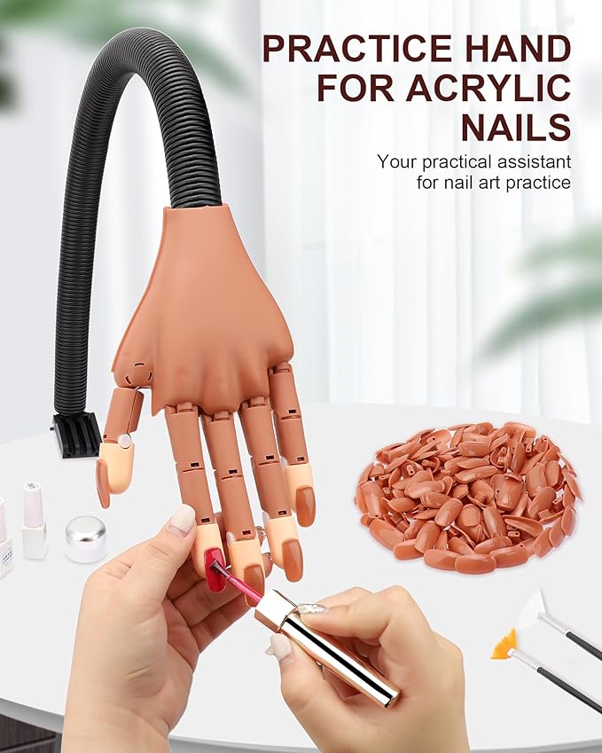 Practice Hand for Acrylic Nails, Flexible Nail Practice Hands Magnetic Fake Hands for Nails Practice, Movable Nail Mannequin Hand with 200PCS Nail Tips for Beginners