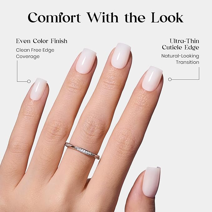 Beetles Natural Milky White Press On, Short Square Press On Nails, Soft Nail Gel Nail Kit with Fast-Dry Nail Glue & Adhesive Tabs, 30pcs 15 Sizes, Girls Stick On Nails for Women