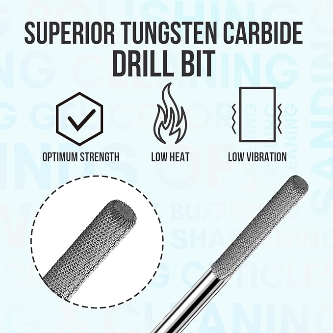 Makartt Cuticle Nail Drill Bit - Safety Tungsten Carbide Cuticle Remover Drill Bit Needle Bit Under Nail Cleaner Dead Skin Nail Prepare 3/32'' for Electric Nail File Nail Buffer Bit-3XF (Silver,Fine)