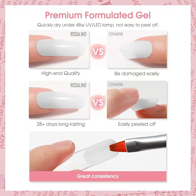 ROSALIND White Poly Extension Gel, 2 PCS 2 oz White Poly Nail Gel kit Nail Builder for Opal Nail Art Decoration, Nail Thickening Poly Nail Gel Tube Easy to DIY Use Need UV Lamp