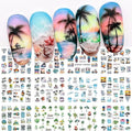 12 Sheets Summer Nail Art Stickers Beach Coconut Tree Ocean Water Transfer Nail Decals Colorful Nail Stickers Tropical Style Nail Sticker Self-Adhesive Nail Art Supplies for Women Manicure Decor