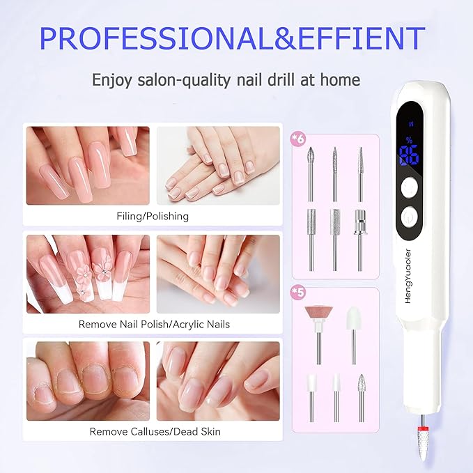 Cordless Electric Nail Drill Professional 3 Speeds Nail Drill Kit for Acrylic Gel Dip, USB Portable Rechargeable 20000 RPM Efile Manicure Pedicure Polishing Shape Tools(Purple)