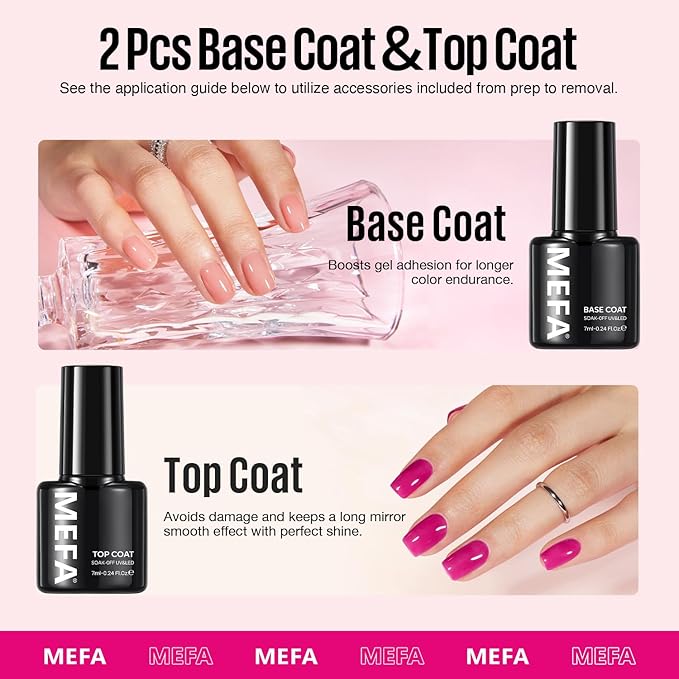 MEFA 19 Pcs Gel Nail Polish Kit with U V Light, 12 Colors All Seasons Soak Off Gel Polish Nail Set with Base Top Coat Essential Manicure Tools Beginners Salon Nails Art DIY