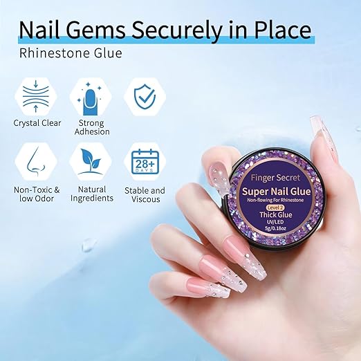 Nail Rhinestone Glue - Durable Nail Gem Adhesive, for Securing Nail Gems, Rhinestones & 3D Nail Charms, Long-Lasting Rhinestone Glue for Nails