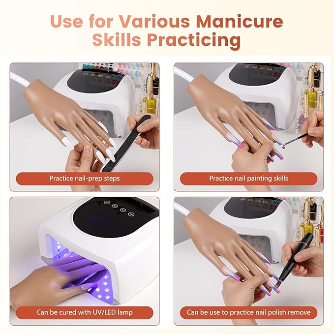 Practice Hand for Acrylic Nails Kit: Fake Silicone Hands Nail Mannequin Hand for Nail Extensions Caving - Flexible Manicure Hand Set for Beginner Salon Home