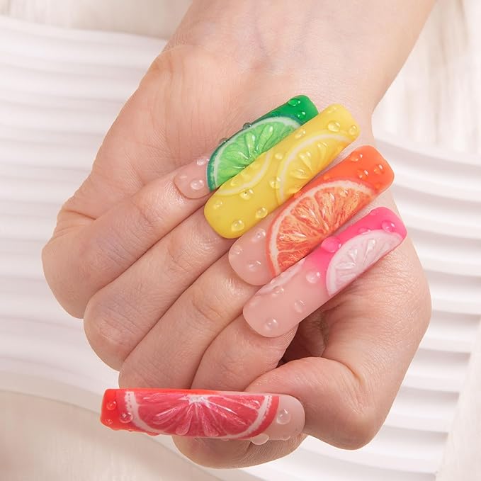 LOVFUL Press on Nails Lemonade| Handmade with Full Covered Crystals| Reusable Fake Nails| Square Mid length 1.7in| H185-S