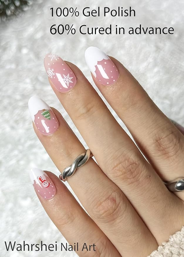 Semi Cured Gel Nail Strips, Pink Snow 20pcs Adhesive UV Sticker, Wraps for Home Manicure DIY