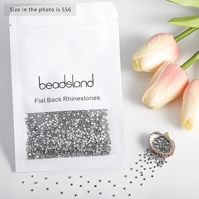 Beadsland 2880pcs Flat Back Crystal Rhinestones Round Gems for Nail Art and Craft Glue Fix,Hematite,SS6,1.9-2.1mm