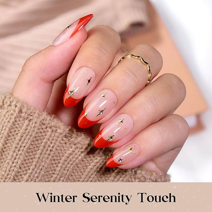 Beetles X Press Red French Tip Nails - Fierce French | 5 Colors Valentines Press On Nails Medium Almond | 16 Sizes 160 Pcs Natural Salon Quality