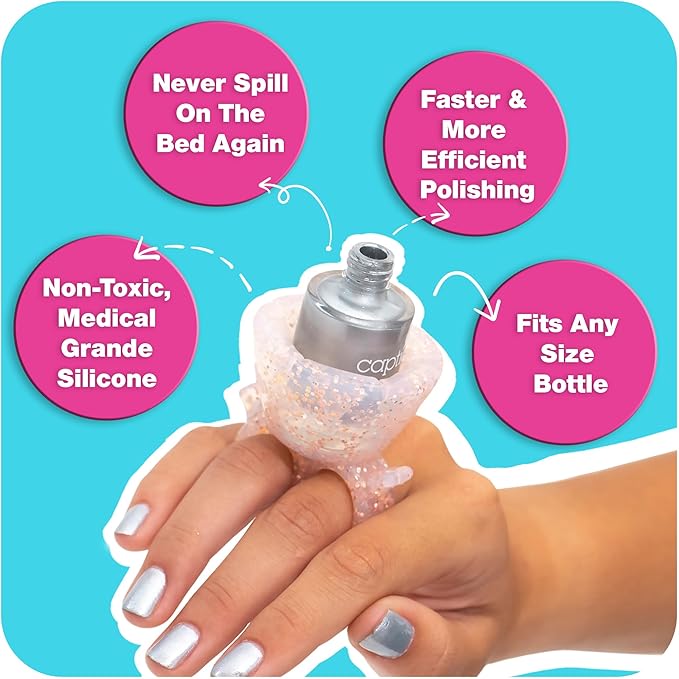 tweexy Wearable Nail Polish Holder Ring - Ideal Gift for Teenage Girls - Nail Polish Holder Stand for Manicure & Pedicure, Fingernail Painting - Nail Polish Accessories (Tiara Sparkle)