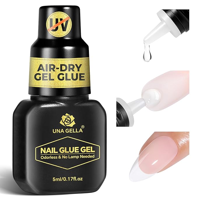 UNA GELLA 5ml Super Strong Gel Nail Glue for Press Ons: No U V Lamp Needed Glue Gel, Travel-Size Nail Adhesive for Press on Nails, Nail Tips&Acrylic Nails-Quick Dry, No Smell, Long-Lasting