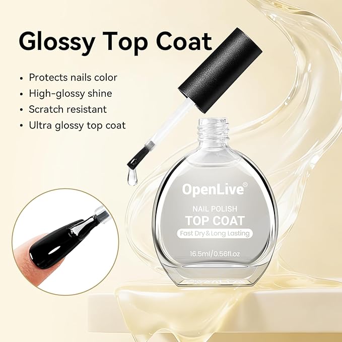 16.5ml Top Coat Clear Nail Polish, Quick Dry Nail Polish High Shine Long Lasting Glossy Fast Air Dry Top Coat for Nail Art Manicure Salon Quality | Clear, Glossy, Nail Art, Manicure