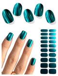 Semi Cured Gel Nail Strips (Mirror Lake Blue), 20 Pcs Chrome Gel Nail Wraps, Stickers, Salon Quality, Works with Any UV Lamps