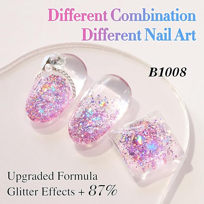Double Rhythm 0.5Oz Glitter Gel Polish Shimmer Reflective Color for Nail Art Salon DIY Soak Off 15ml Nail Lamp Gel Polish at Home (Rainbow Rose-B1008)