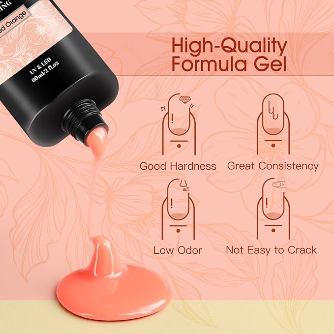 ROSALIND 2 oz Nude Poly Nail Gel, Fall Poly Extension Orange Gel Poly Builder Nude Nail Quick Building Acrylic NailsThickening Nail Art Design Natural