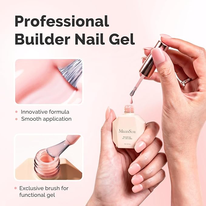MelodySusie Nude Pink Builder Nail Base Gel for Nails Thickening, Soak Off UV Extension Gel, Rhinestone Nail Glue for Nail Art Design Salon DIY Manicure at Home Gift for Women-012