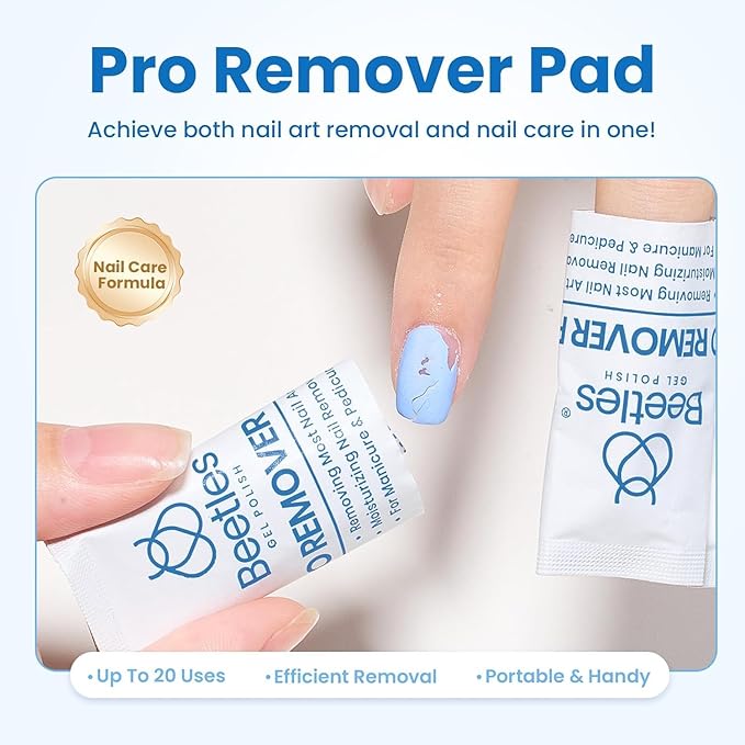 Beetles Gel Nail Polish Remover Kit – 150PCS Pro Remover Pads, Acetone & Vitamin Formula, Cuticle Oil, Alcohol Wipes and Nail Tools for Manicure Gel Polish Remover Portable Set