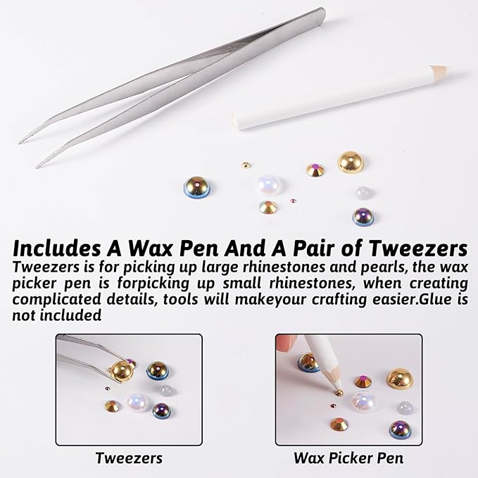 Craftdady 3600Pcs Nail Art Rhinestone Pearls Flatback Nail Charms Pearl Beads with Pickup Pencil Resin Gems Nail Decal Stickers for Crafts Nail Arts Jewelry Making