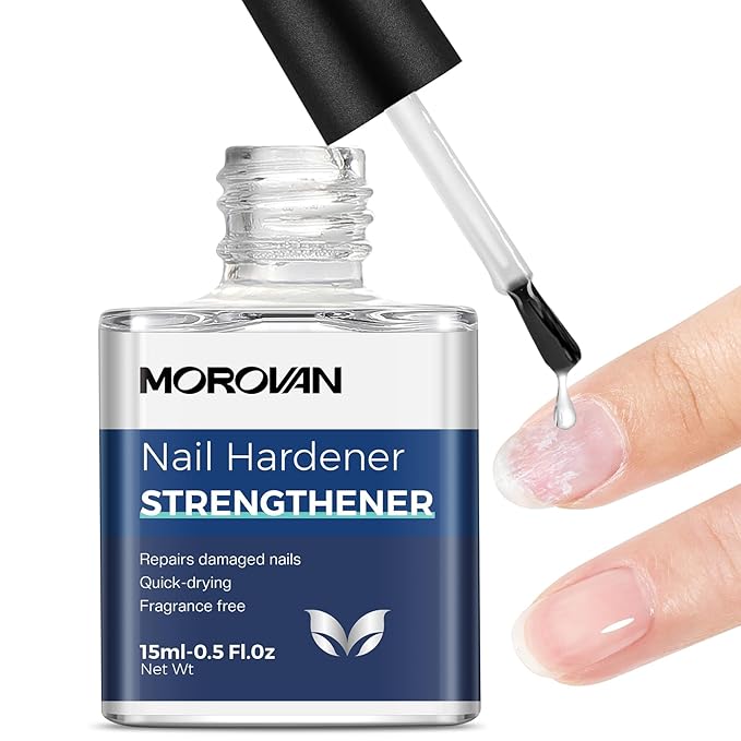 Morovan Nail Strengthener and Growth: Clear Nail Polish Hardener for Damaged Nails Treatment fragrance free Natural Keratin Repair Prevents Discoloration Crack Thin Essential Manicure Nail Care Women